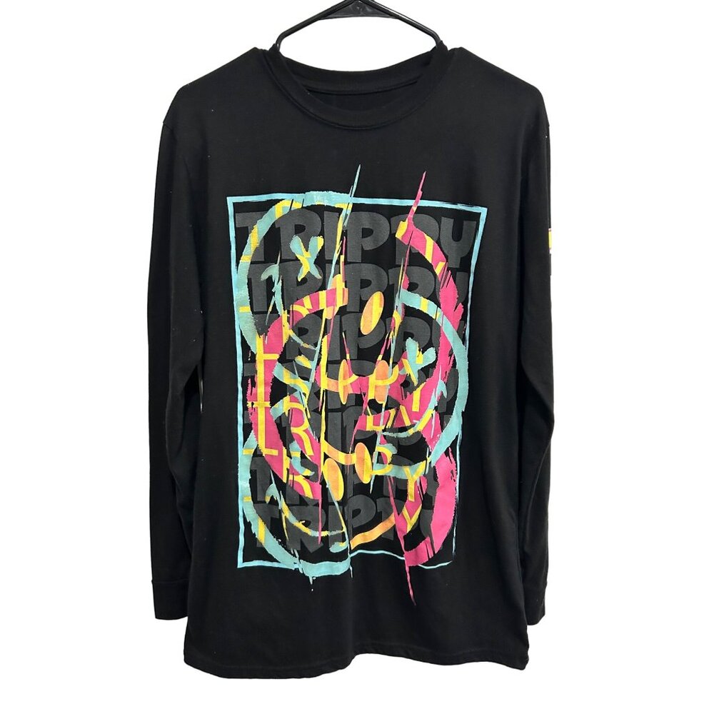 Trippy Long Sleeve Black Neon Graphic Tee By Bailey Apparel Sz Medium